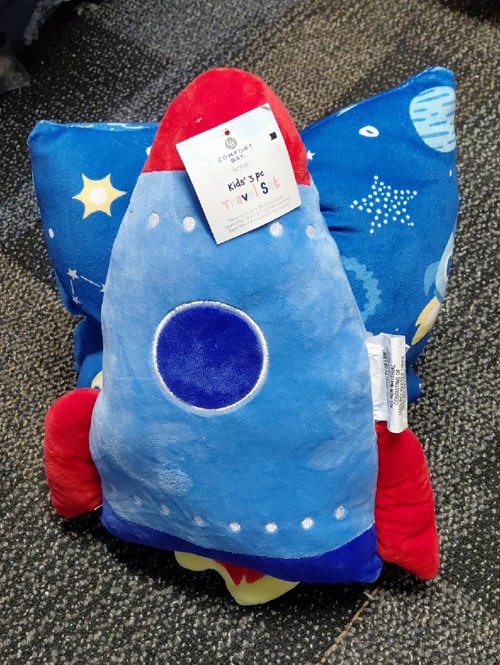 Comfort Bay Blue and Red Rocket Plush Travel Set